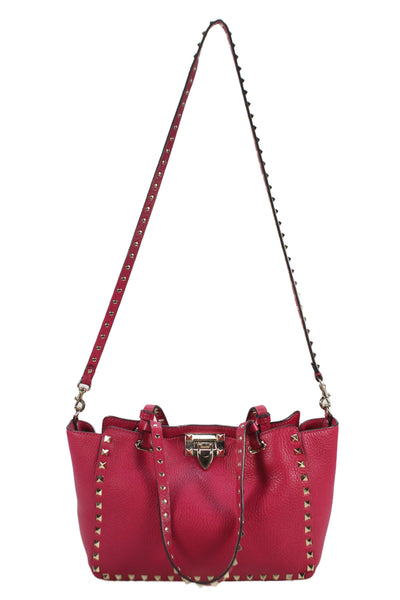 Valentino Womens Leather Garavani Rockstud Tote Handbag Pink