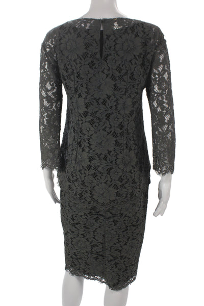 Les Copains Women Sheath Set Gray Boat Neck 3/4 Sleeve Size 38