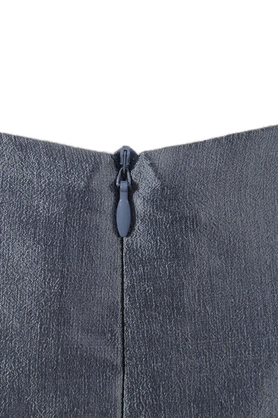 Les Copains Womens Metallic Silk Long Sleeve Blazer Skirt Suit Set Blue Size 46
