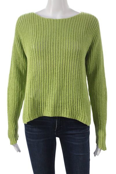 Eileen Fisher Womens Green Linen Pullover Boat Neck Long Sleeve Size M