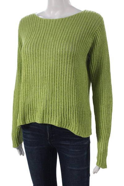 Eileen Fisher Womens Green Linen Pullover Boat Neck Long Sleeve Size M