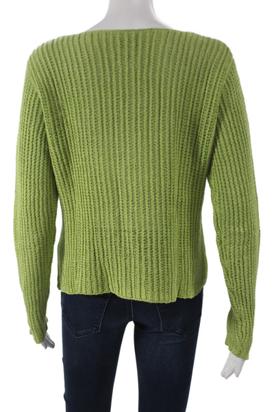 Eileen Fisher Womens Green Linen Pullover Boat Neck Long Sleeve Size M