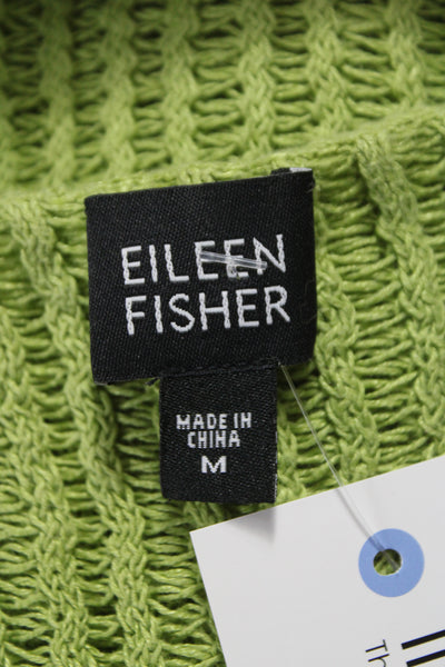 Eileen Fisher Womens Green Linen Pullover Boat Neck Long Sleeve Size M