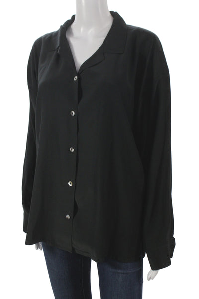 Eileen Fisher Women Black Silk Collared Long Sleeve Basic Blouse Size S