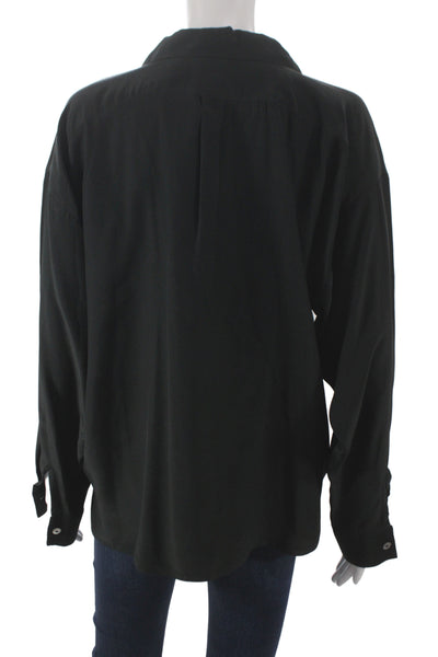 Eileen Fisher Women Black Silk Collared Long Sleeve Basic Blouse Size S