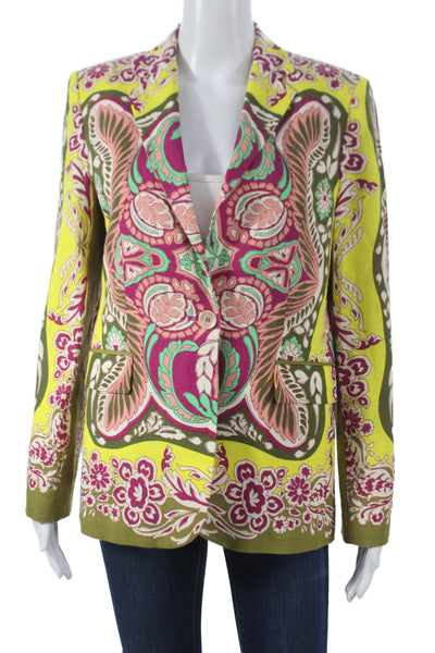Zara Womens Basic Jacket Green Floral Button Long Sleeve Polyester Size XS