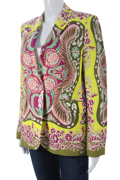 Zara Womens Basic Jacket Green Floral Button Long Sleeve Polyester Size XS
