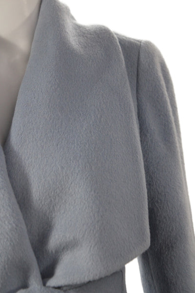 Cole Haan Women Overcoat Blue Alpaca Blend Tie Waist Long Sleeve Size 6