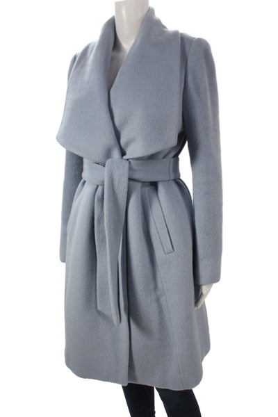 Cole Haan Women Overcoat Blue Alpaca Blend Tie Waist Long Sleeve Size 6