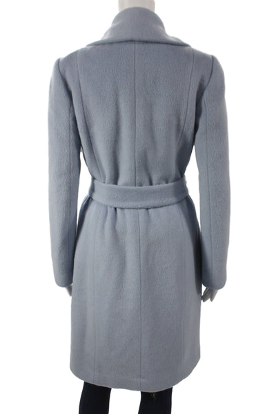Cole Haan Women Overcoat Blue Alpaca Blend Tie Waist Long Sleeve Size 6