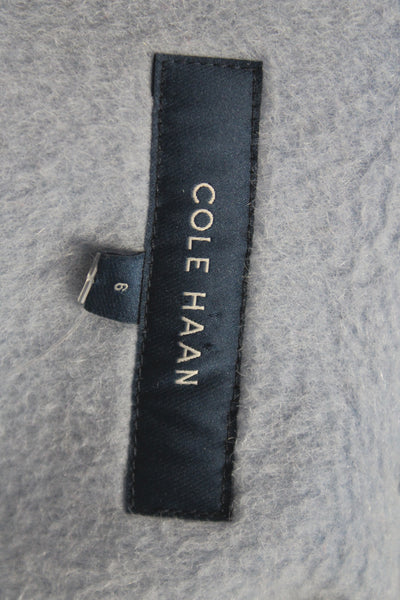 Cole Haan Women Overcoat Blue Alpaca Blend Tie Waist Long Sleeve Size 6
