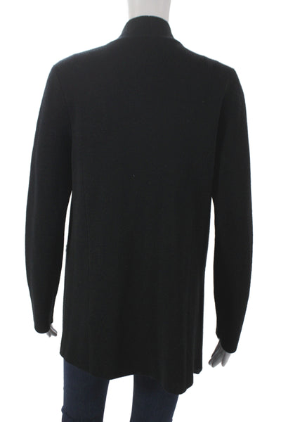 Eileen Fisher Womens Cardigan Black Merino Wool V Neck Long Sleeve Size S