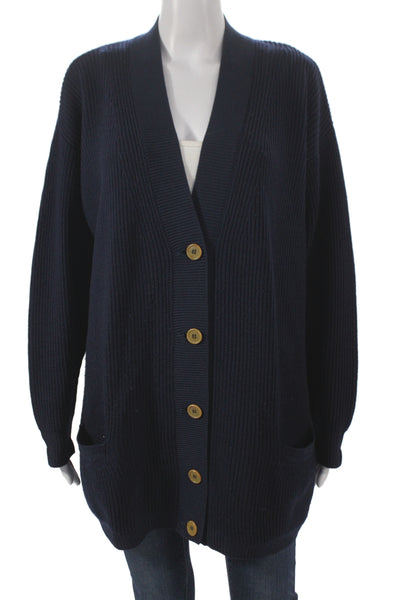 Les Copains Womens Wool V-Neck Long Sleeve Cardigan Blue Size 42