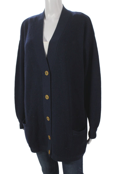 Les Copains Womens Wool V-Neck Long Sleeve Cardigan Blue Size 42