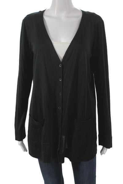 Eileen Fisher Women Cardigan Black V-Neck Long Sleeve Size M