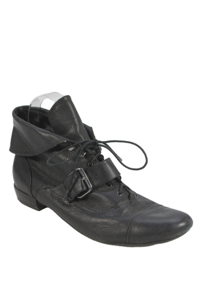Nine West Womens Leather Lace Up Belted Ankle Boots Black Size 9
