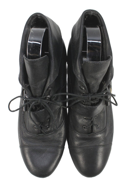 Nine West Womens Leather Lace Up Belted Ankle Boots Black Size 9