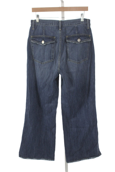 Amo Womens Wide-Leg Jeans Blue High Rise Button Cotton Size 28