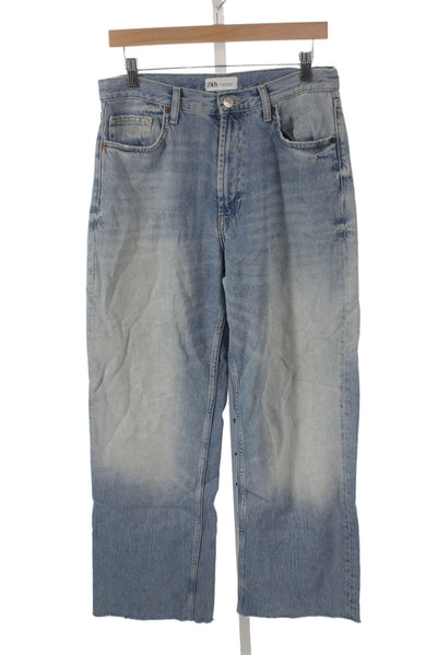 Zara Womens Straight High Rise Jeans Blue Cotton Button Size 6