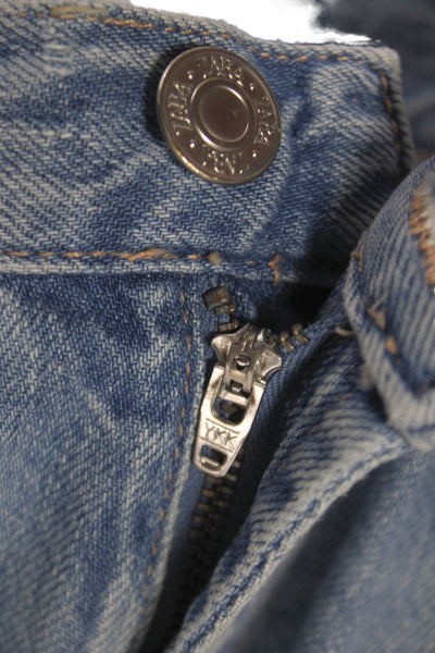 Zara Womens Straight High Rise Jeans Blue Cotton Button Size 6