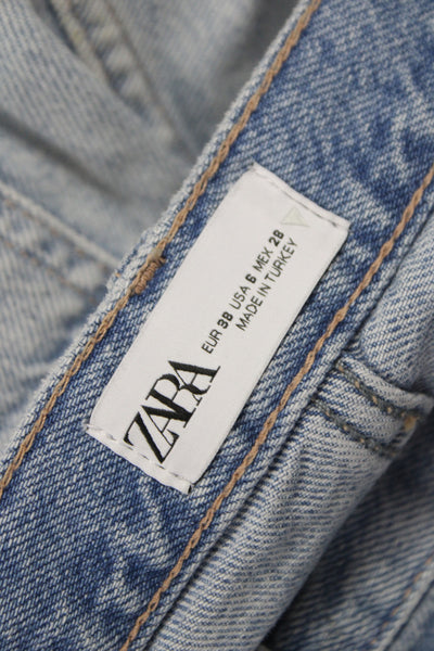 Zara Womens Straight High Rise Jeans Blue Cotton Button Size 6