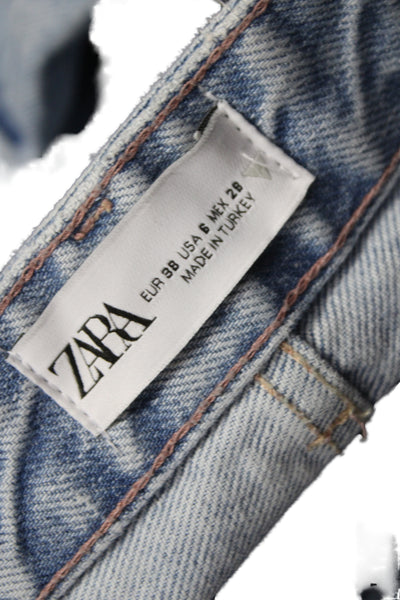 Zara Women Straight Jeans Blue High Rise Cotton Size 6
