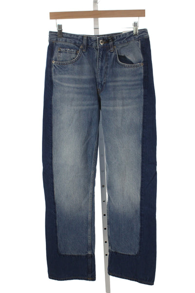Zara Women Straight High Rise Jeans Blue 100% Cotton Button Size 2