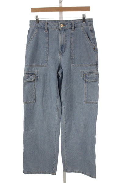 Zara Womens Wide-Leg Cotton Jeans Blue High Rise Button Fly Size 6