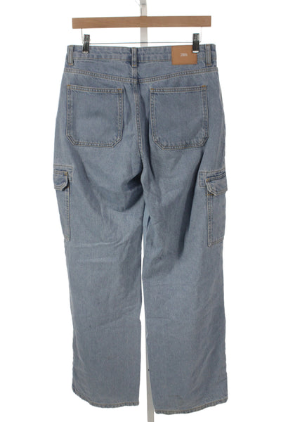 Zara Womens Wide-Leg Cotton Jeans Blue High Rise Button Fly Size 6