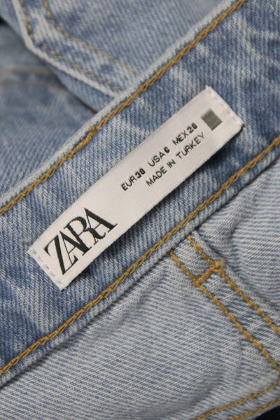 Zara Womens Wide-Leg Cotton Jeans Blue High Rise Button Fly Size 6