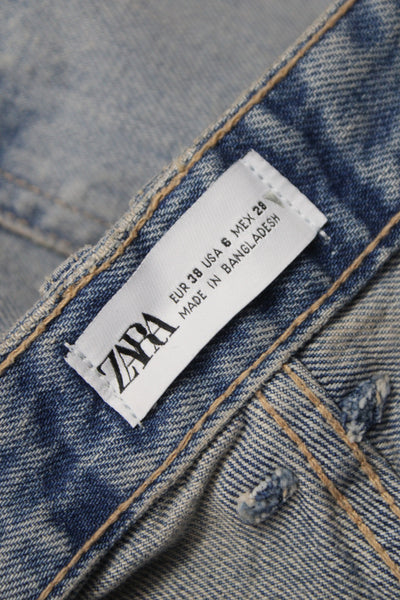 Zara Women High Rise Wide Leg Jeans Blue Button Fly 26 Inseam Size 6