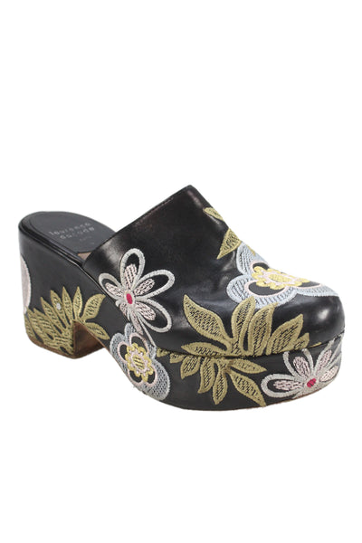 Laurence Dacade Womens Leather Embroidered Clogs Heels Black Size 38.5 8.5
