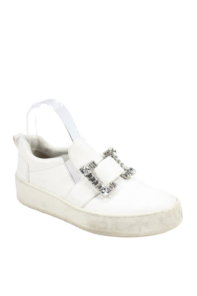 Sergio Rossi Womens Leather Slip On Low Top Sneakers White Size 37 7