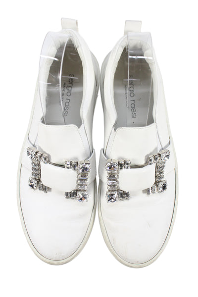 Sergio Rossi Womens Leather Slip On Low Top Sneakers White Size 37 7