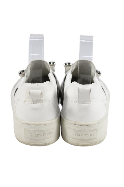 Sergio Rossi Womens Leather Slip On Low Top Sneakers White Size 37 7