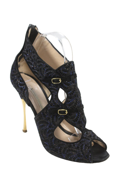 Nicholas Kirkwood Womens Metallic Cut Out Open Toe Heels Blue Size 38 8