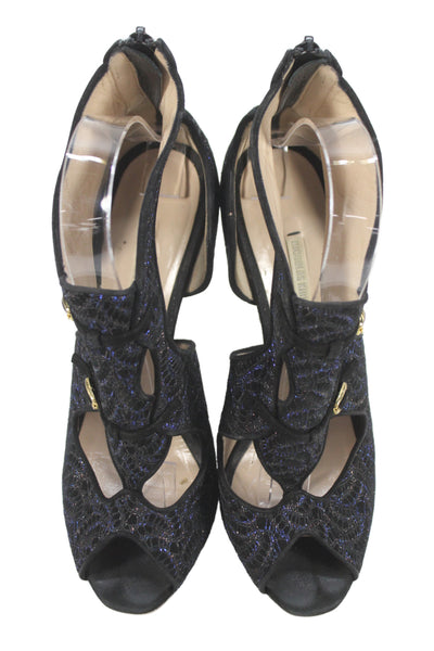 Nicholas Kirkwood Womens Metallic Cut Out Open Toe Heels Blue Size 38 8