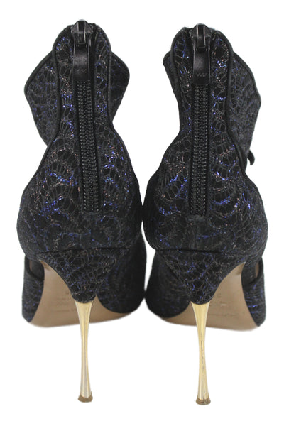 Nicholas Kirkwood Womens Metallic Cut Out Open Toe Heels Blue Size 38 8