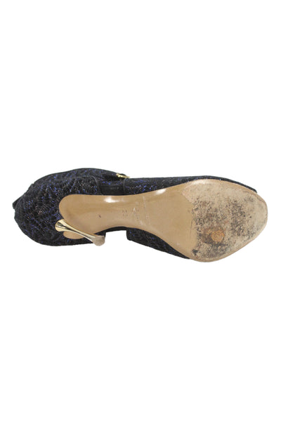 Nicholas Kirkwood Womens Metallic Cut Out Open Toe Heels Blue Size 38 8