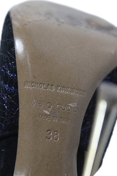 Nicholas Kirkwood Womens Metallic Cut Out Open Toe Heels Blue Size 38 8