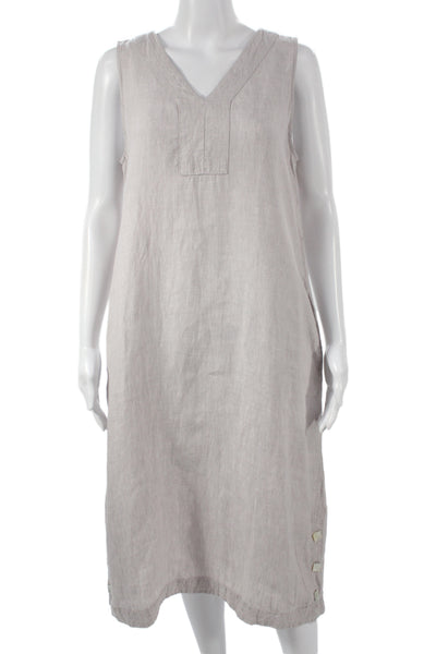 Tahari Women Shift Dress Beige Linen Sleeveless V-Neck Short Size M