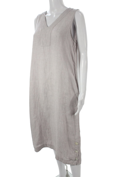 Tahari Women Shift Dress Beige Linen Sleeveless V-Neck Short Size M