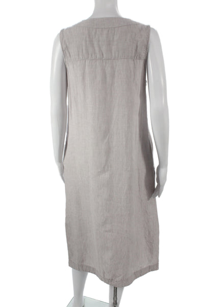 Tahari Women Shift Dress Beige Linen Sleeveless V-Neck Short Size M