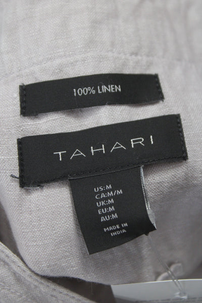 Tahari Women Shift Dress Beige Linen Sleeveless V-Neck Short Size M