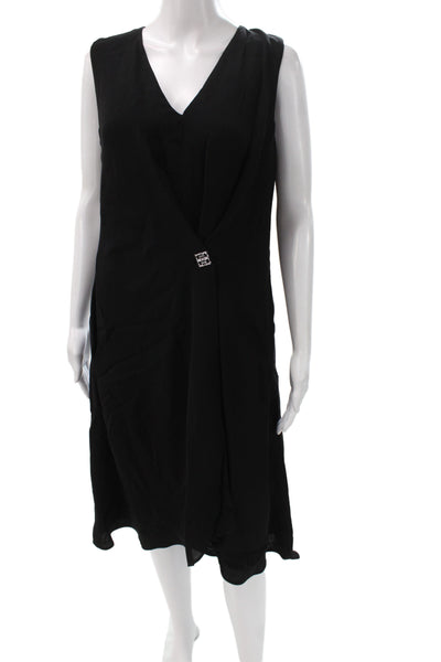 Givenchy Women Shift Dress Black Sleeveless Knee Length V-Neck Size 40