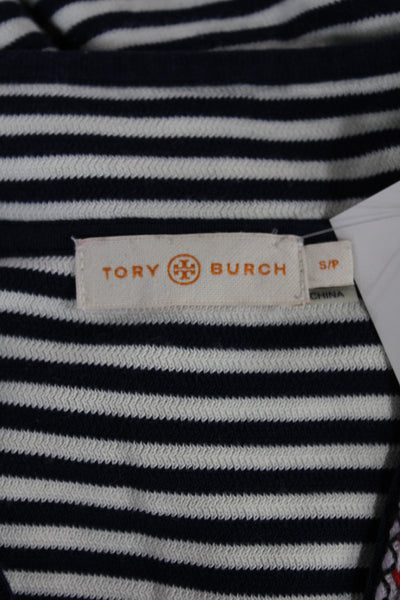 Tory Burch Womens Blue Striped V-Neck Tunic Long Sleeve Nautical Size S