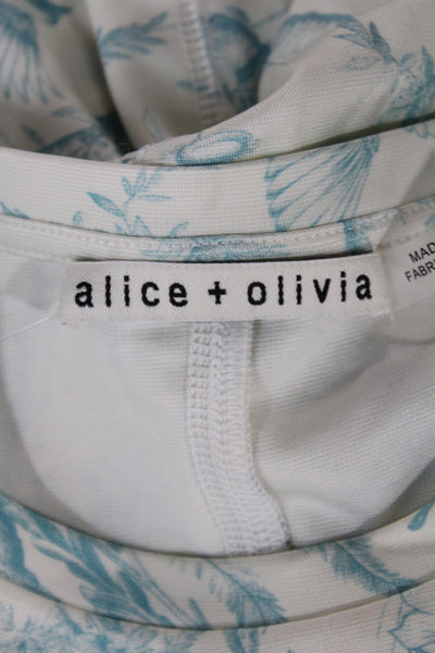 Alice + Olivia Womens Cropped Floral Crewneck T-Shirt Blue Short Sleeve Size L