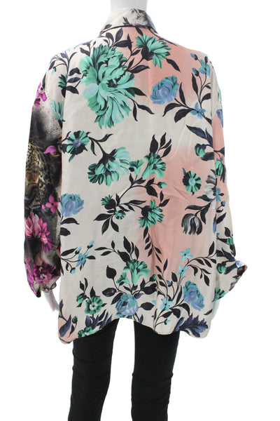 Roberto Cavalli Women Silk Animal Print Tunic Button-Up Long Sleeve Size 50