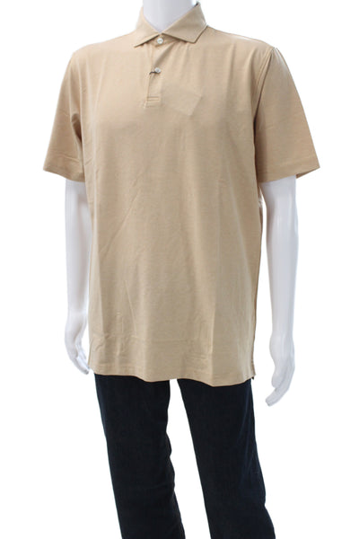 Peter Millar Mens Beige Collared Short Sleeve T-Shirt Pima Cotton Size L