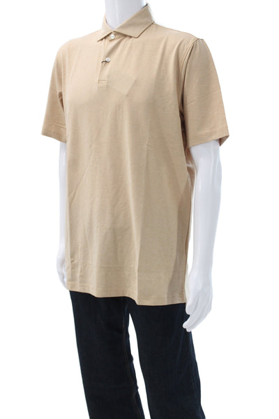 Peter Millar Mens Beige Collared Short Sleeve T-Shirt Pima Cotton Size L